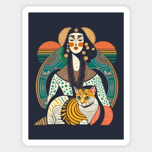 Woman and Cat Gustav Klimt Style Magnet